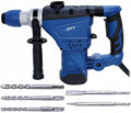 JPT 32 millimeters SDS-Plus Heavy Duty Core Rotary/Demolition Hammer Drill, 3 Functions Corded variable speed/Chiseling Rotary Hammer - Including 3 Drill Bits, 2 Chisels & Carrying Case (1500W), BLUE